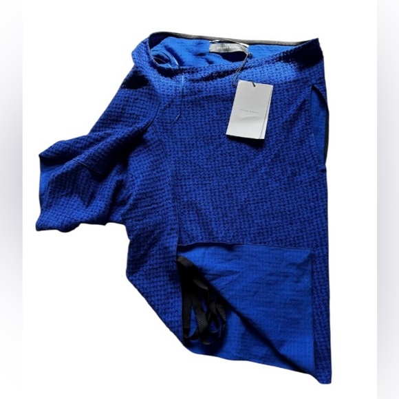 NWT Roland Mouret Electric Blue Stretch Boucle Check Middlesmoor Crepe Top Sz 4 - Picture 4 of 12